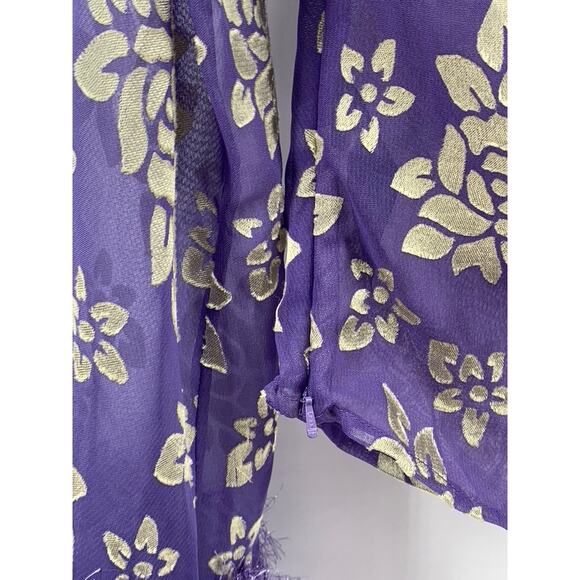 ASOS Women's Purple-Beige Floral Print Long Sleeve V-Neck Open Back Top SZ 4 - Picture 8 of 10